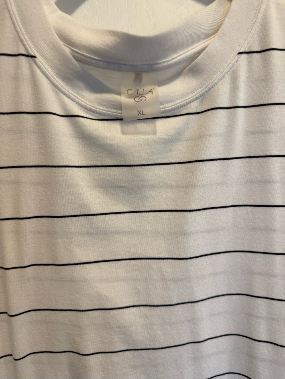 Calla White Crewneck Short Sleeve Tee with Black Stripes